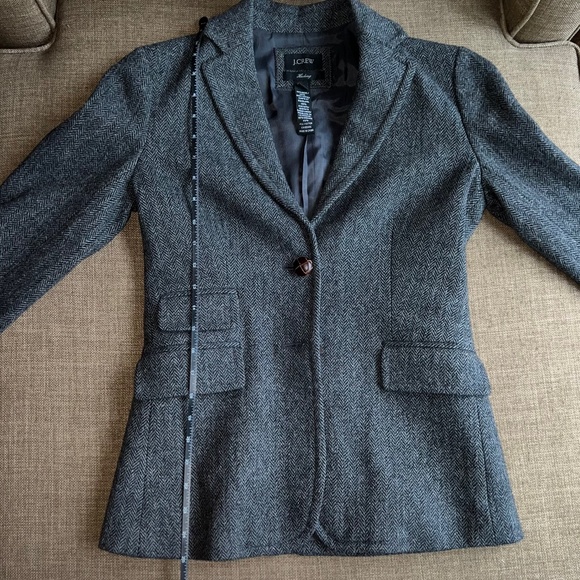 J.Crew Jacket/Blazer Size 2 Black/White/Gray w/ Leather Buttons - Picture 14 of 16